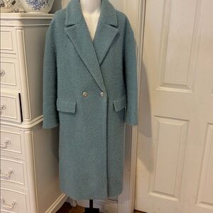 Elegant baby blue boucle Long Coat